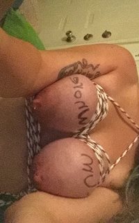 The little whore begs to have her tits tied up ;)