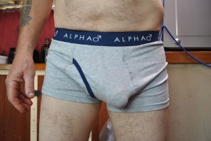 My new under-pants. It restrains my hard cock quite well.