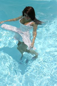 more of "Pink Dress White Float w/heels in Pool"