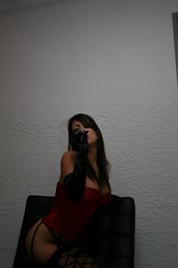 Red Corset Smoking with black gloves