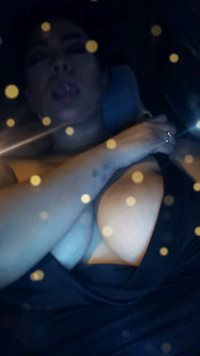 Wifey with her big tits out flashing everyone on the way home from the club...