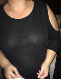 Wife wearing are through top and no bra