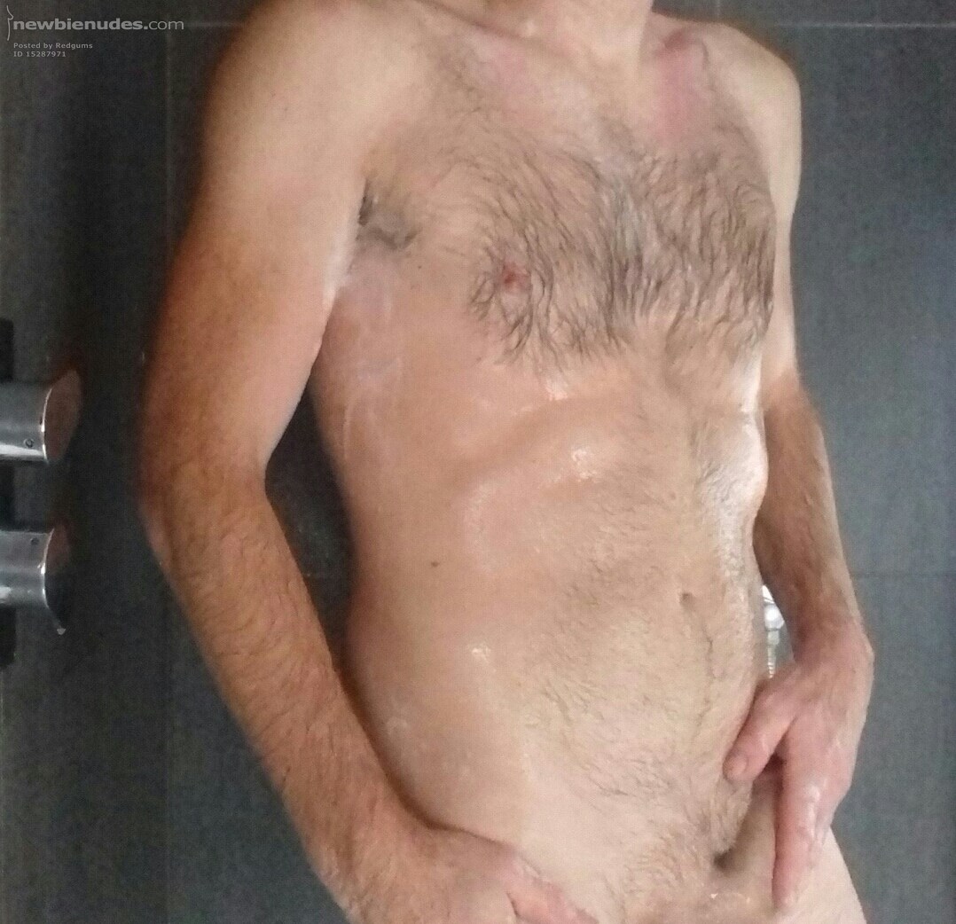 Taking a hot shower. Love fingering my ass in the shower.