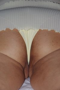Friend asked for a pic of my wife's panties pulled right  up her pussy!