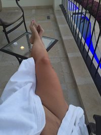 Self-pleasure on the hotel patio