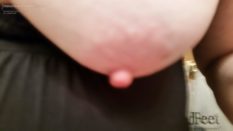 I espose my tits every opportunity I get  I love the feeling of my tits bouncing around sporting my hard nipples '