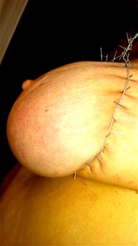 Tit torture, home made barb wire