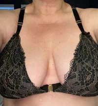 New black lace bra with my tits busting out!