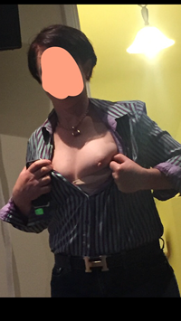 Wife showing me her tit before she goes on one of her dates