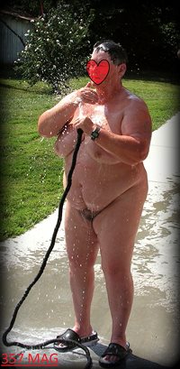 the neighbor likes it when she takes a shower in the front yard.