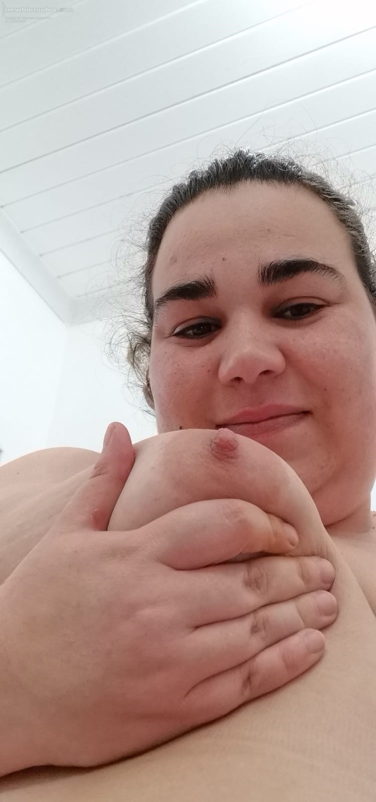 Showing hubby one of the twins 