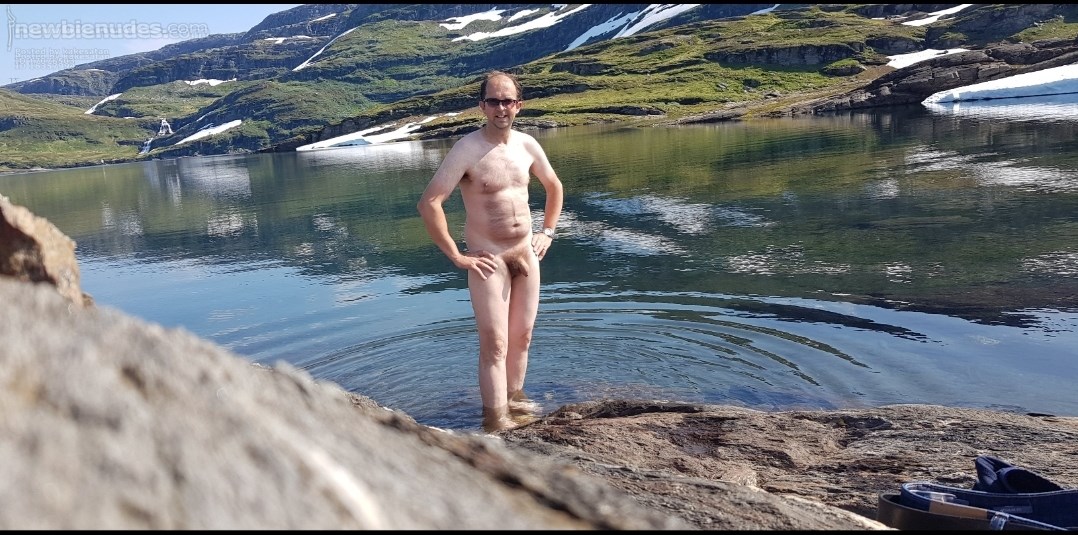 Enjoying a dip inthe lake