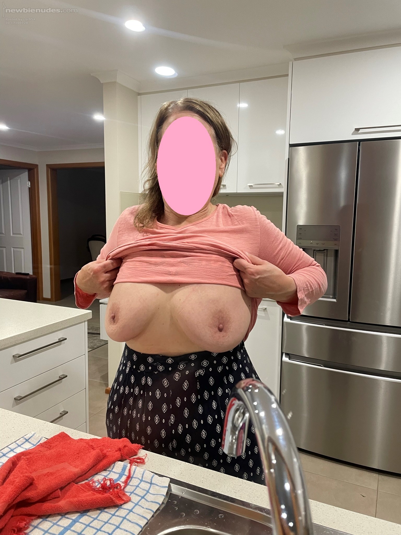 Wife flashing her tits at me