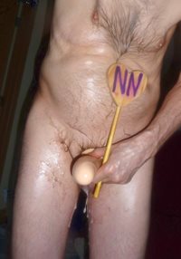 A standing frontal messy toy play scene with lube flowing down my skin on M...