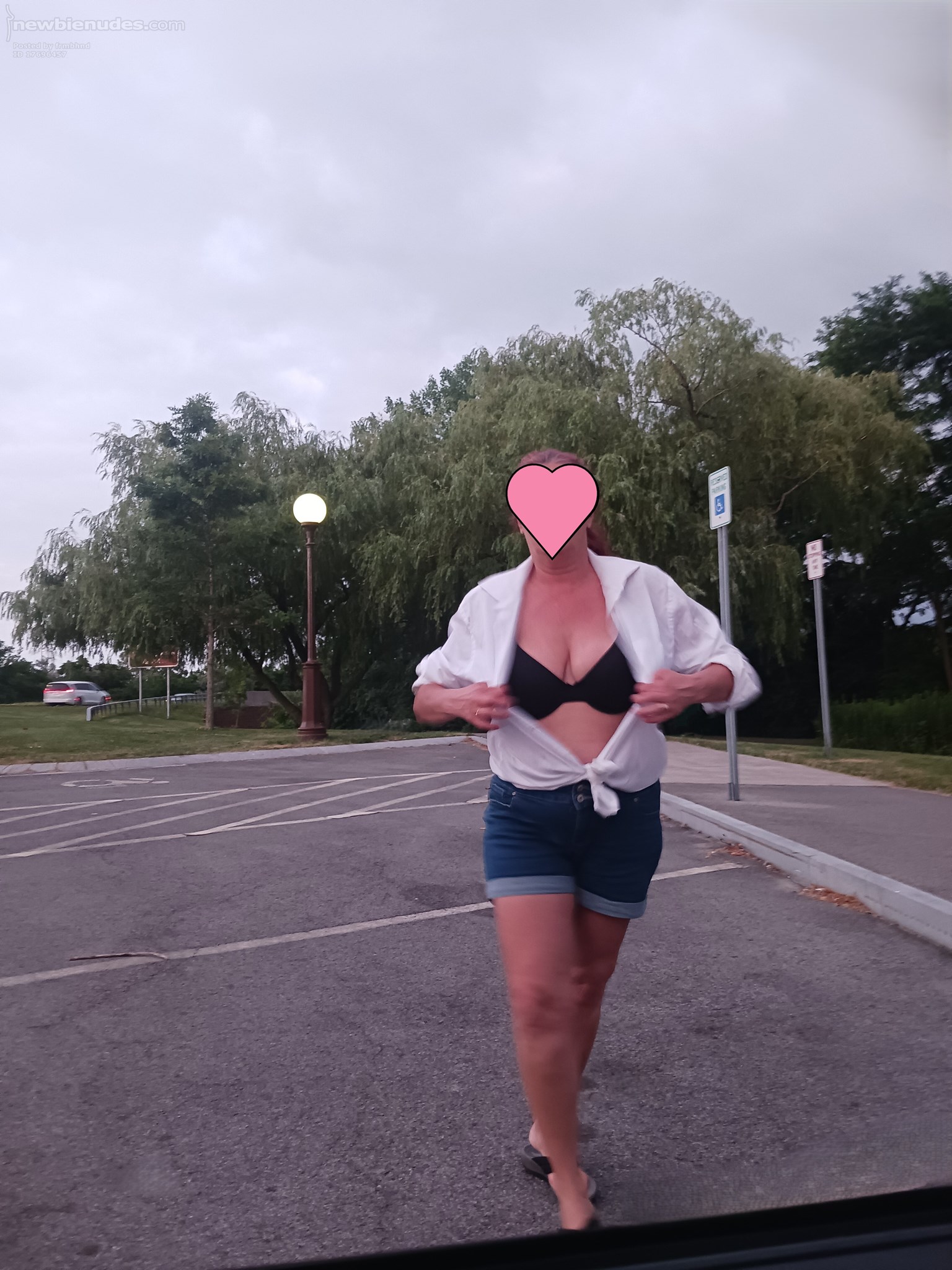 She wanted to stretch her legs at the rest stop and decided to be a tease