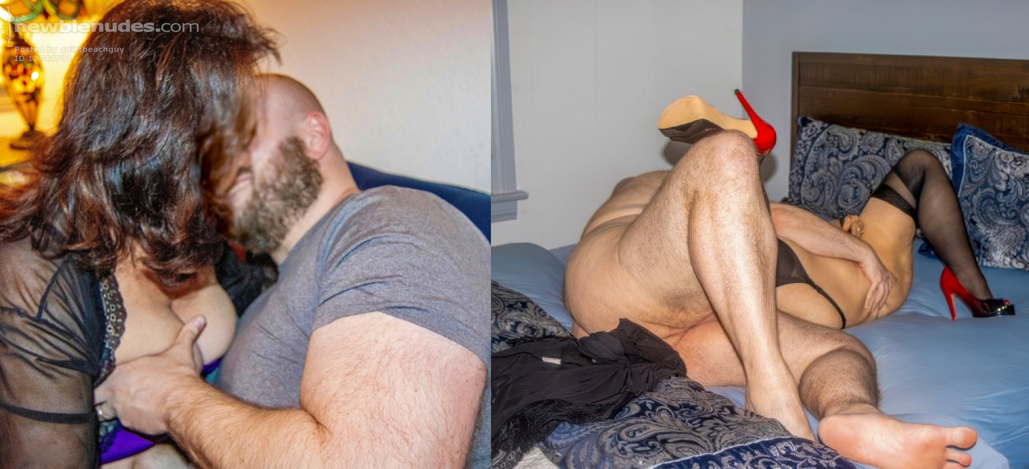 It starts with a kiss. Then she's on her back with her legs spread wide.