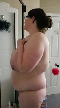 Bbw wife getting in the shower