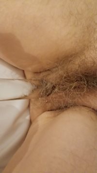 Very hairy pussy and glass dildo