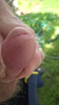 Slow motion close up cum shot outside in the garden.