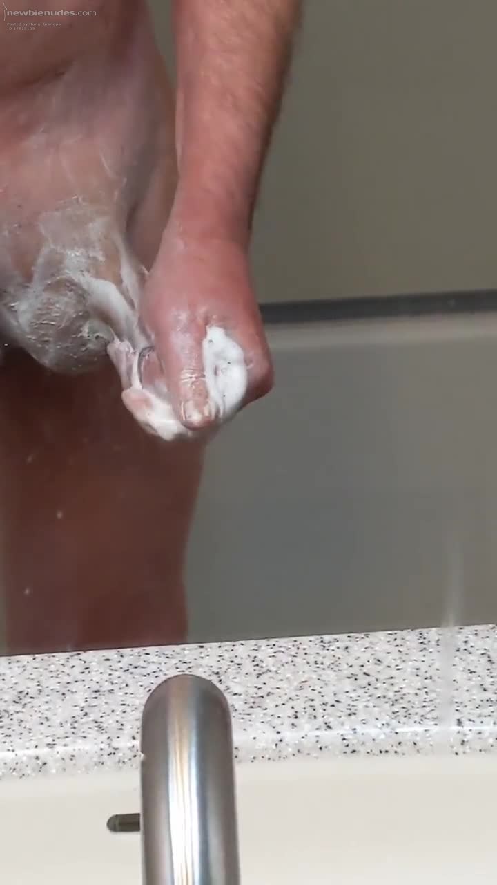 Hung Grandpa getting soapy.