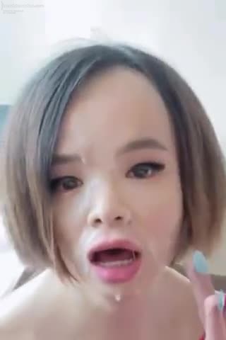 Asian sissy happy to received a cum facial treatment