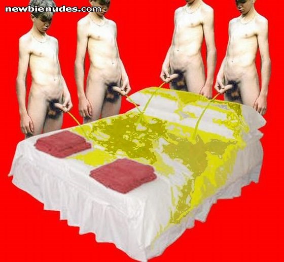 Men Pissing on a Motel Bed.
