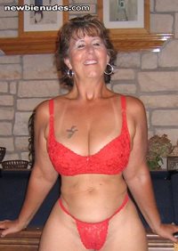 Liza in her red demi and g-string