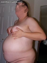 Side shot of very pregnant tummy and tits!