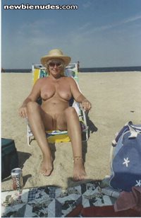 another of Peg showing a little 51 year old fine pussy at the beach