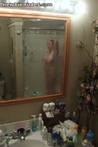 Babysitter Shower Series: Through the mirror.  I LOVE wet women!