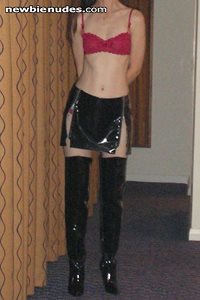 New slashed PVC skirt and thigh length PVC boots. You like? Pls send commen...
