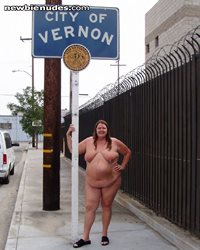 Linda Talley Naked in Public next to Vernon Calif sign (an older pic)