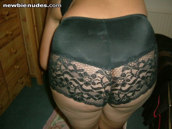 wifes arse wearing my panties. Damn cheak, have a wank over her for me please