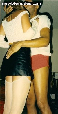 IR adventure from the 80's,  Black stud kissing wife in hot leather mini