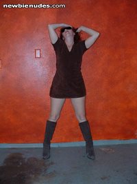 Showing off my outfit for the night, short dress w/boots, nothing else on, ...