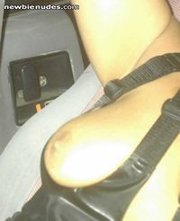 Her right tit hanging out of new outfit on way back from adult store! I thi...