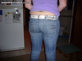 my sexc wife's arse in her denim billabong jeans and her sexc little tatoo....