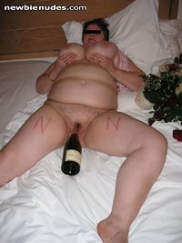 Enjoying my champagne bottle on Valentine's Day