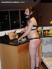 Filled young-slave with the housework all holes well