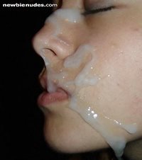 My cum on my friends face. (no, she's not my gf)