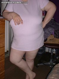 My wife, Dee, in her shortie tee-shirt nightgown. I love those tits!