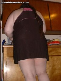 My wife, Dee, in a different nightgown and no panties.