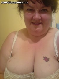 my wife's big DD's in a pretty bra - comments and pm please