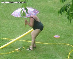Here are some pictures of me in my one piece playing in the yard. I think t...