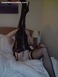 The wife zipping up her high heeled thigh high boots before having some fun...