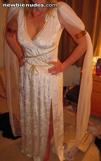 In my roman outfit after a hot Halloween party