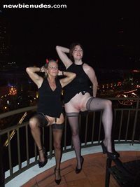 Cat meets Ria for some public flashing in stockings and girl girl cunt lick...