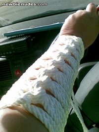 An arm gauntlet I tied on my arm while bored at work one day