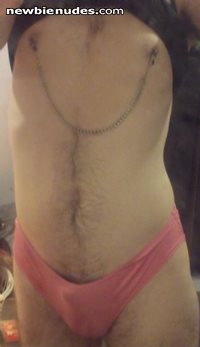 my pink panties and nipple clamps. any requests?