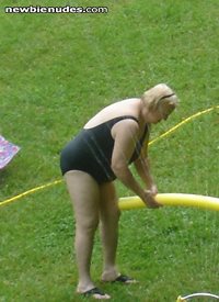 Yard play, feels good to cool off when you get those hot flashes ;-)